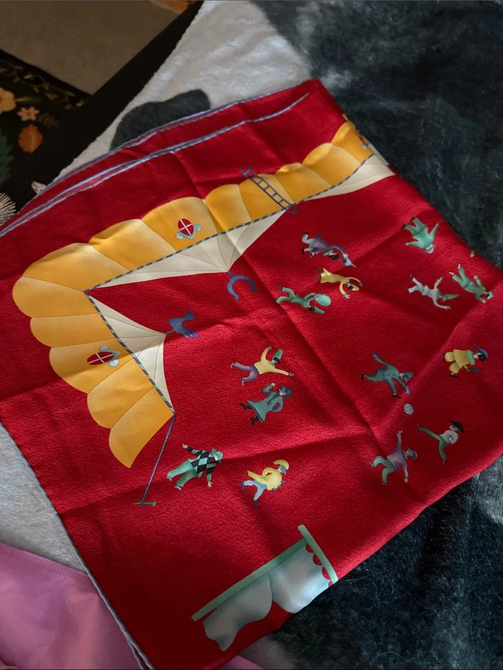 Authentic vintage Bvlgari x David Pizzigoni “Girotondo di Marionette” silk scarf